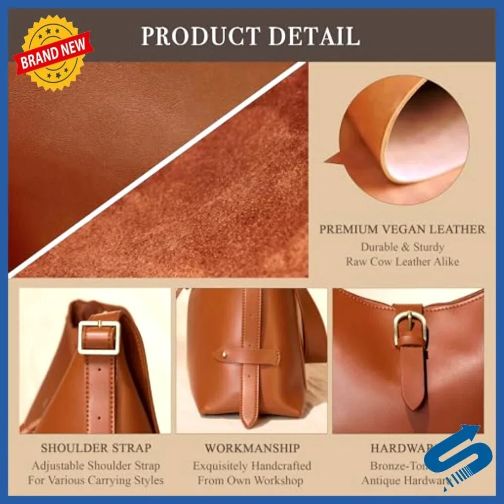 Vegan Leather Hobo Bag Crossbody Satchel Vintage Chic Adjustable Strap